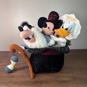 Disney Store Happy New Year 2000 Plush Bean Bag Donald Goofy Mickey Top Hat Y2K